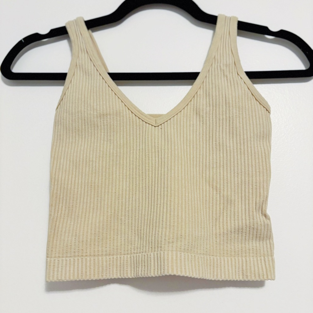 Cream Ribbed Cropped Tank Top